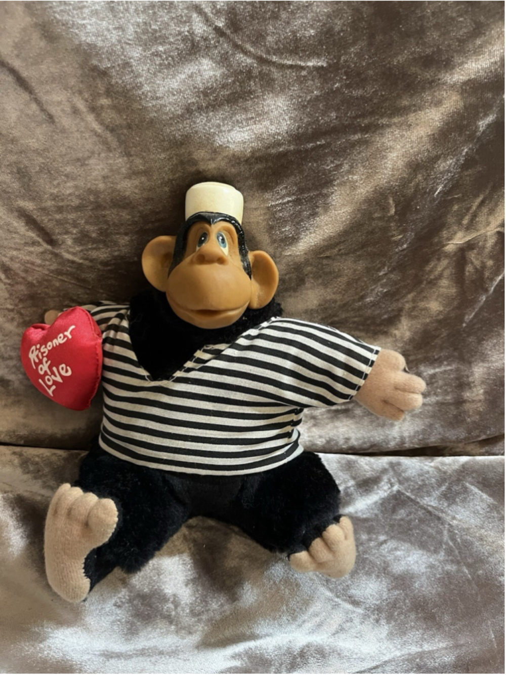 Prisoner Of Love MonkeyJail Prison Stripes Plush Stuffed Animal Valentines Day